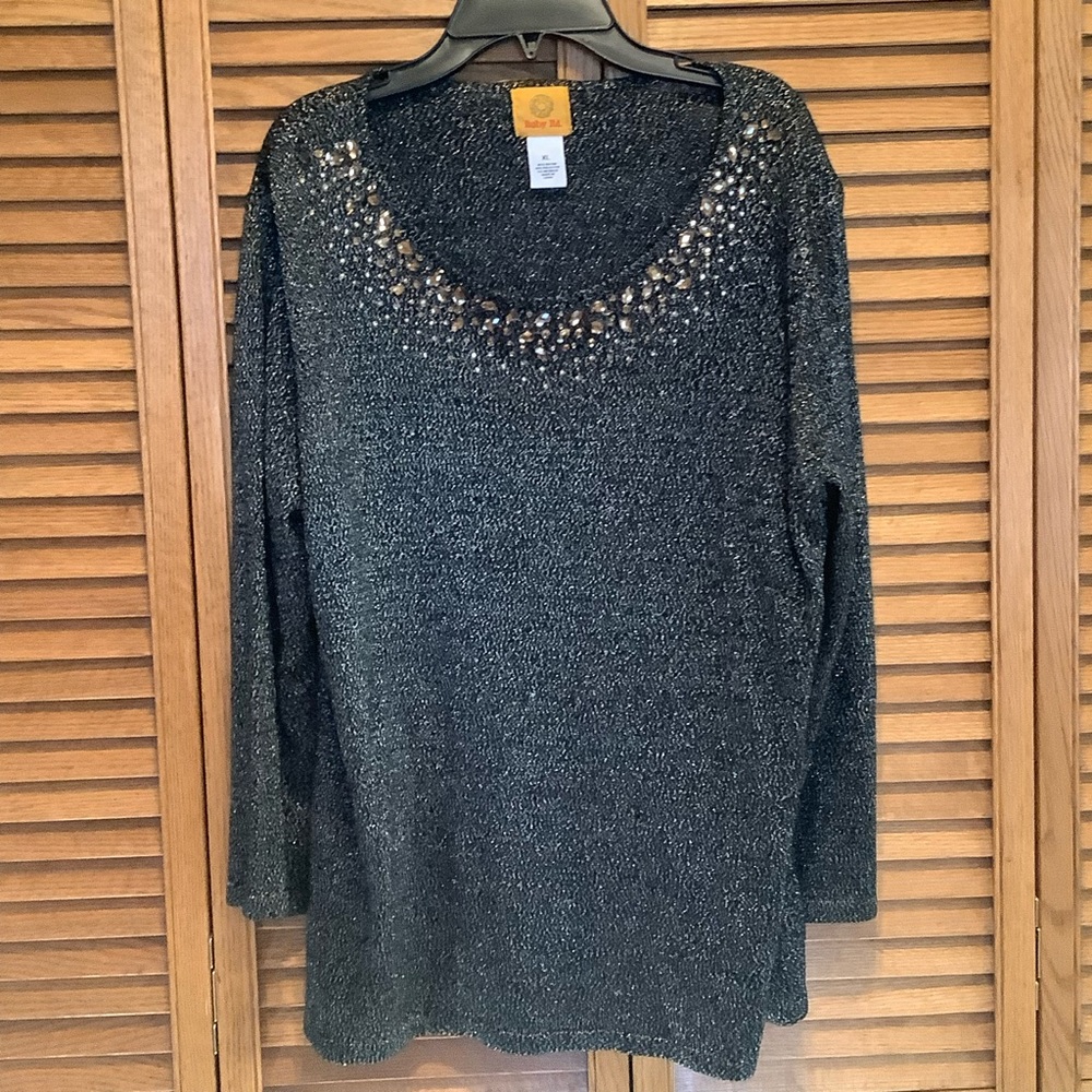 RUBY RD. Black /Gold Glitter Sweater